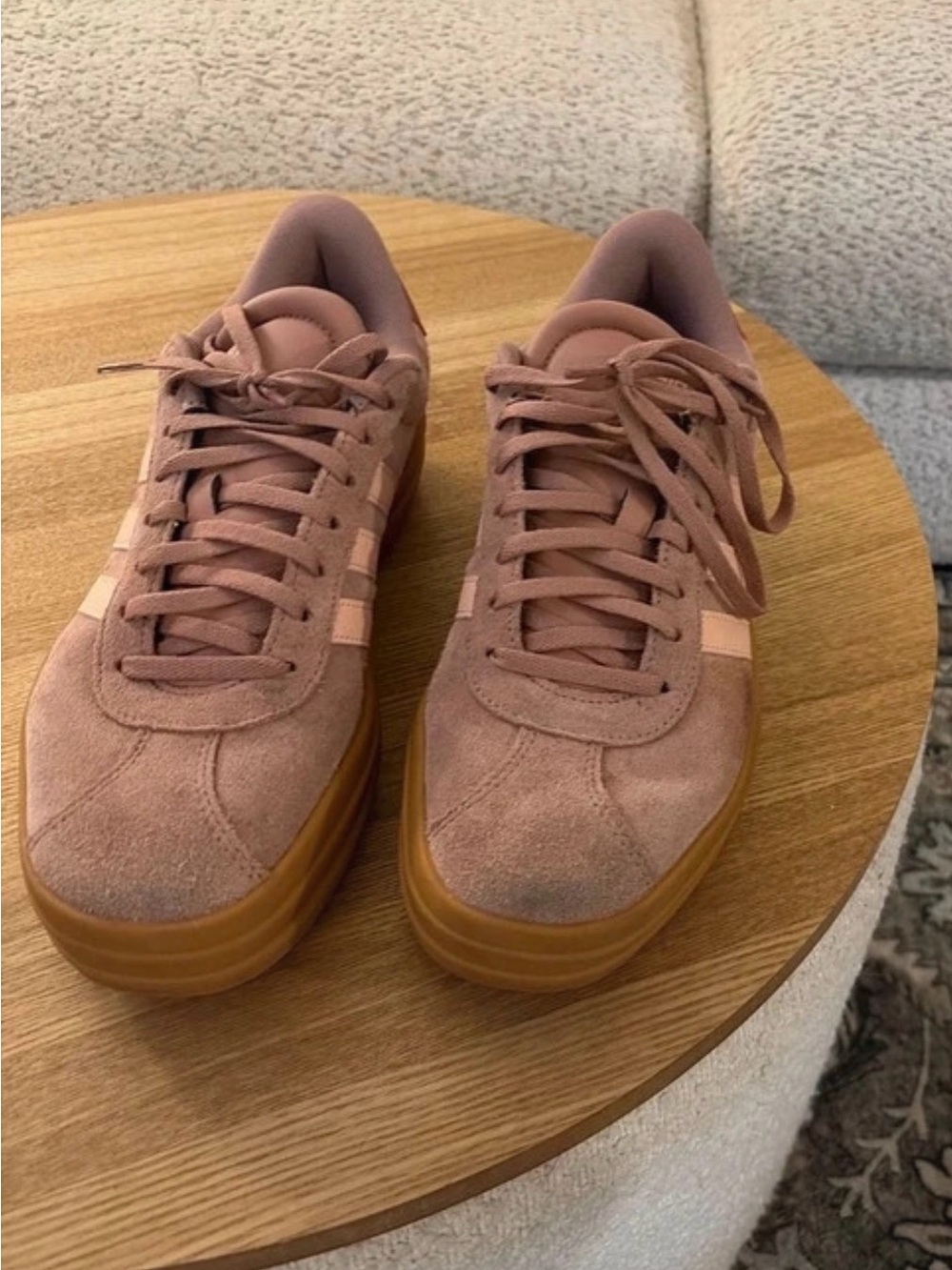 adidas Women’s Suede Platform Sneakers in Dusty Pink with Gum Sole